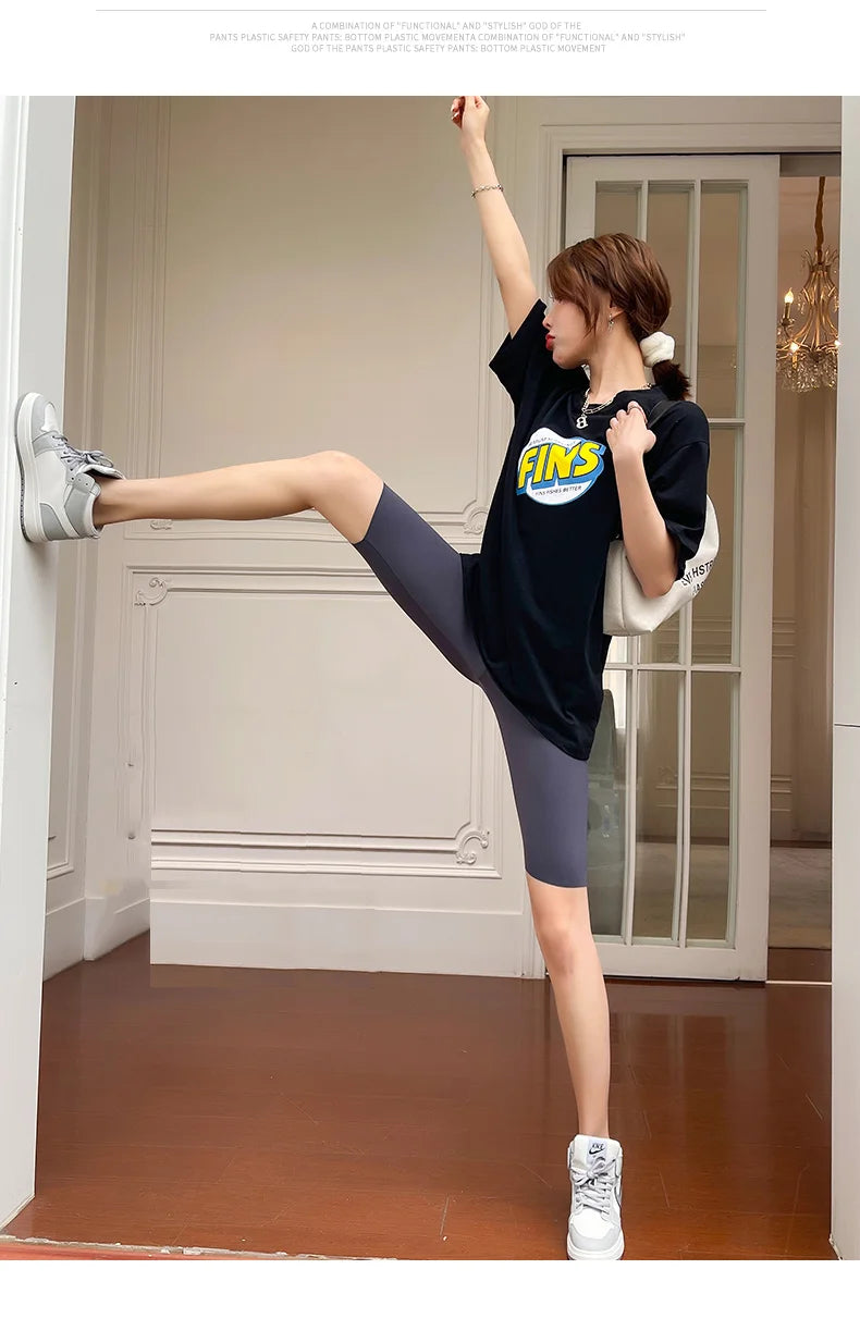 BIVIGAOS Summer Sharkskin Fabric Biker Shorts Women's Thin Black Cycling Shorts Slim Skinny Sport High Waist Fitness Shorts.