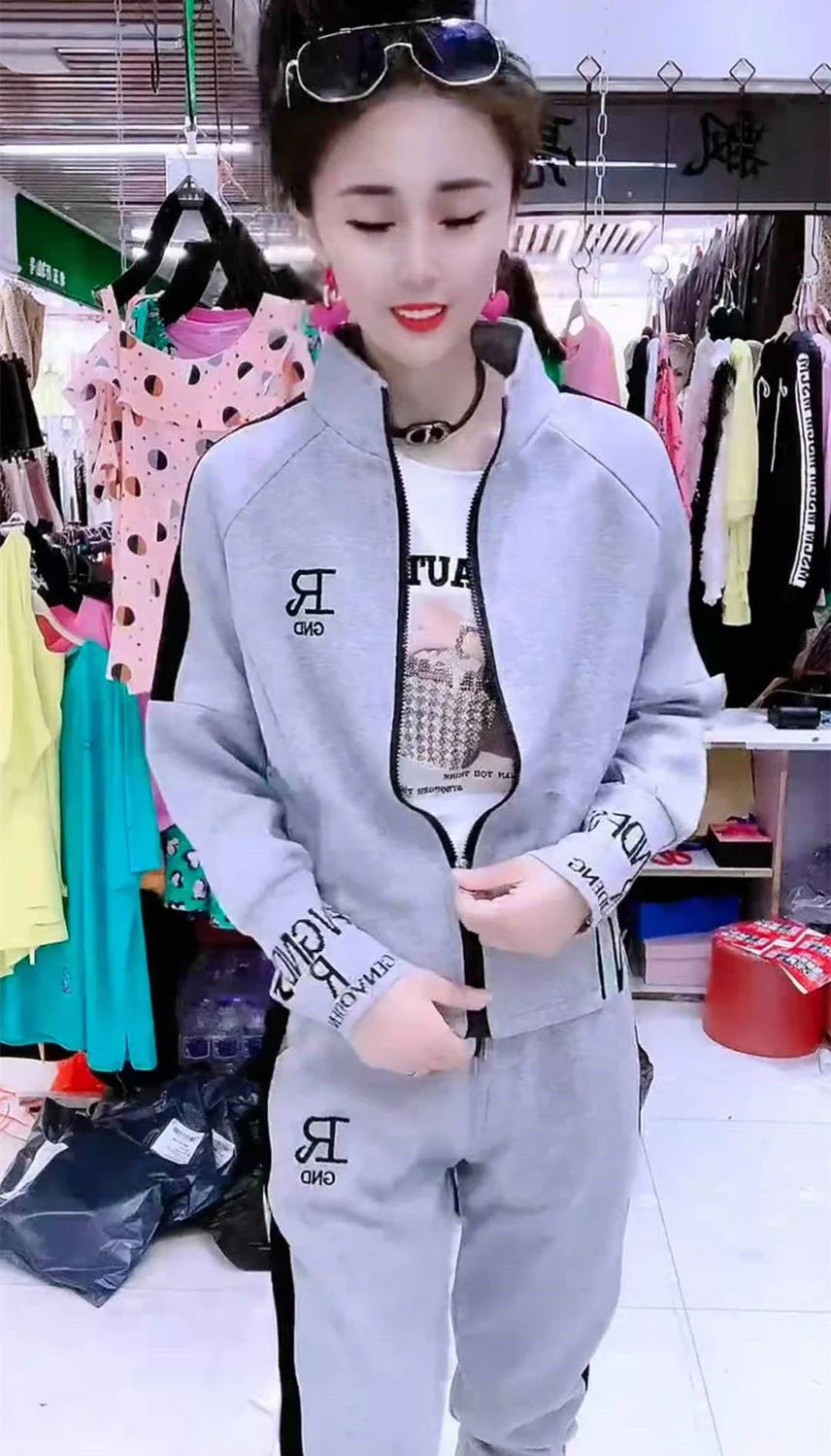 Women's Sportswear Suit 2025 Autumn Winter New Casual Fashion Korean Slim Coat Long Sleeve Sweater Pants Two Piece Set For Women.