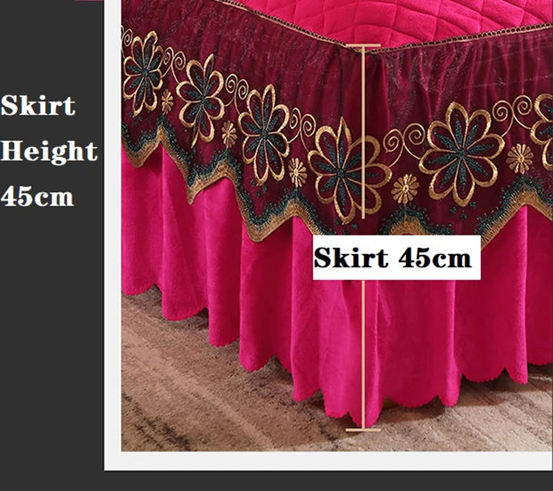 European Luxury Quilted Bed Skirt Winter Warm Thicken Velvet Bedspread King Good Hand Feeling Bed Skirt Not Included Pillowcase.