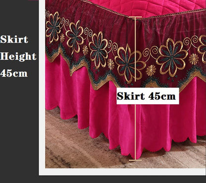 European Luxury Quilted Bed Skirt Winter Warm Thicken Velvet Bedspread King Good Hand Feeling Bed Skirt Not Included Pillowcase.