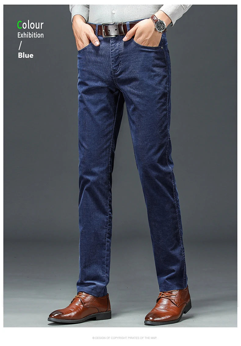 Spring Autumn New Men Pants Corduroy Fabric Comfortable Soft Casual Business Office Male Trousers Khaki Apricot Black Blue.