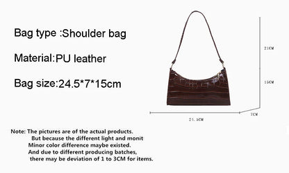 Fashion PU Leather Bags for Women Alligator Pattern Armpit Handbag Female Small Underarm Messenger Bag Purse.