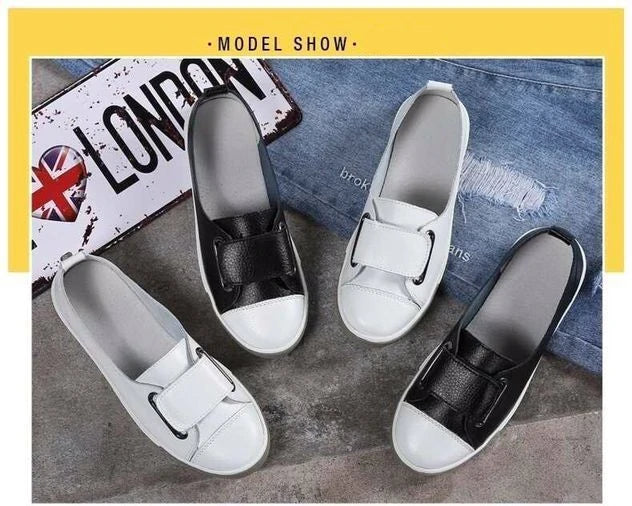 WOIZGIC Women Ladies Female Student Genuine Leather Casual Shoes White Flats Korean Vulcanized Shoes Spring 35-41 DF-YC259.