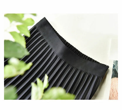 Looks Thin Pleated Skirt 2025 New High Waist A-line Skirt Mid-length Big Size Plaid Skirt Long Pleated Skirt Length 75-90cm