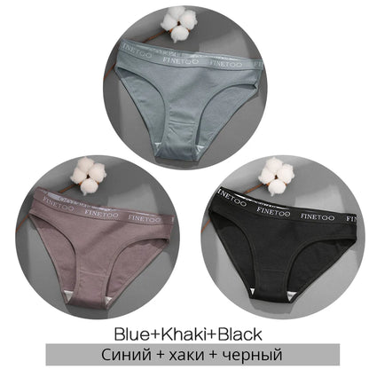 FINETOO 3PCS/Set Women's Underwear Cotton Panty Sexy Panties Female Underpants Solid Color Panty Intimates Women Lingerie M-2XL