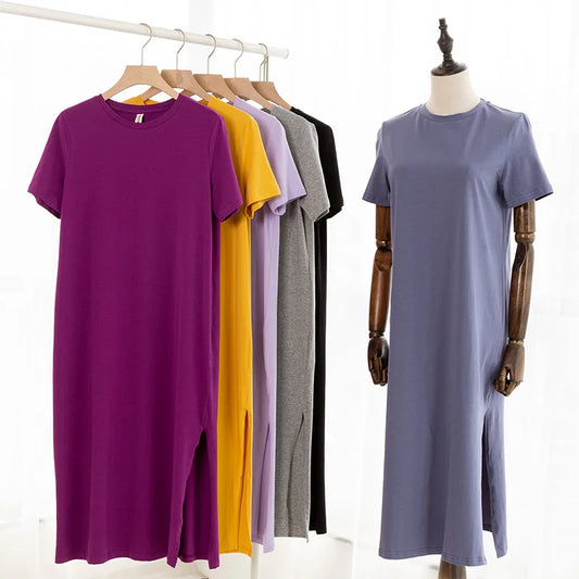 Casual 94 % Baumwolle Sommer frauen Kleider Solide Kurzarm Verschüttet Lange Midi Kleid Mode Sommerkleid Weibliche Kleidung, M30465.