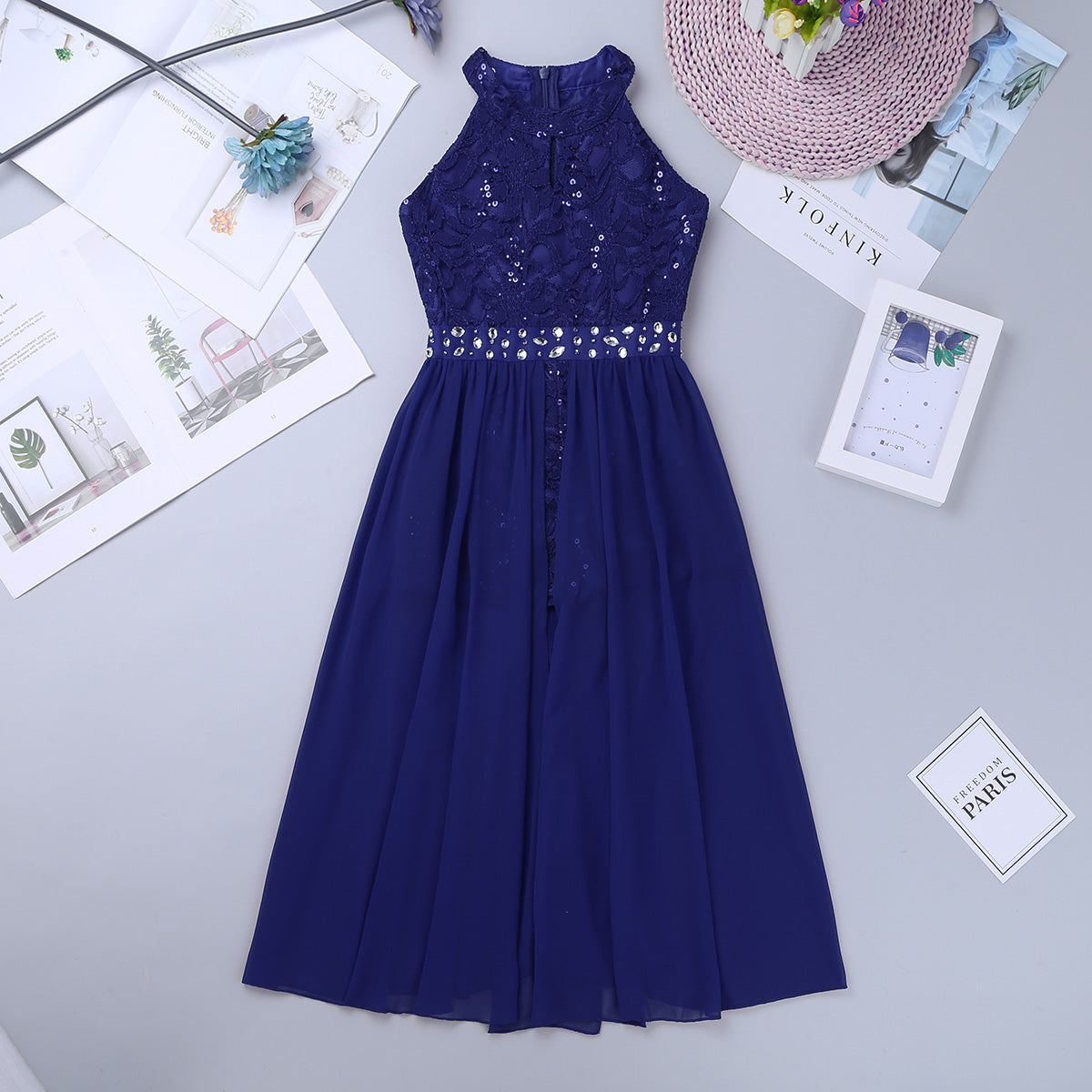 Kinder Mädchen Ärmellose Blumen Spitze Strass Party Kleid Dance Strampler für Schule Pageant Geburtstag Hochzeit Bühne Leistung.