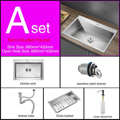 Kitchen sink lead-free austenitic handmade brushed 304 stainless steel 3mm thickness single bowl kitchen sink