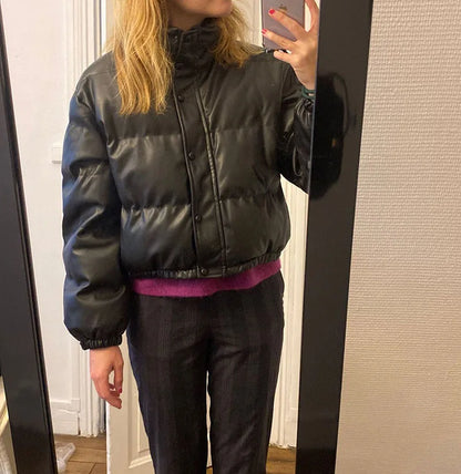 Winter frauen Jacke Dicke Warme Kurze Parka Schwarz Pu Leder Mäntel Frau Parkas Elegante Zipper Baumwolle Jacken Mantel Weibliche neue.