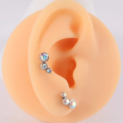 2PCS 361 Surgical Steel Crystal  Ear Tragus Cartilage Earrings 16G Three Zircon Lobe Helix Daith Earring Piercing Body Jewelry