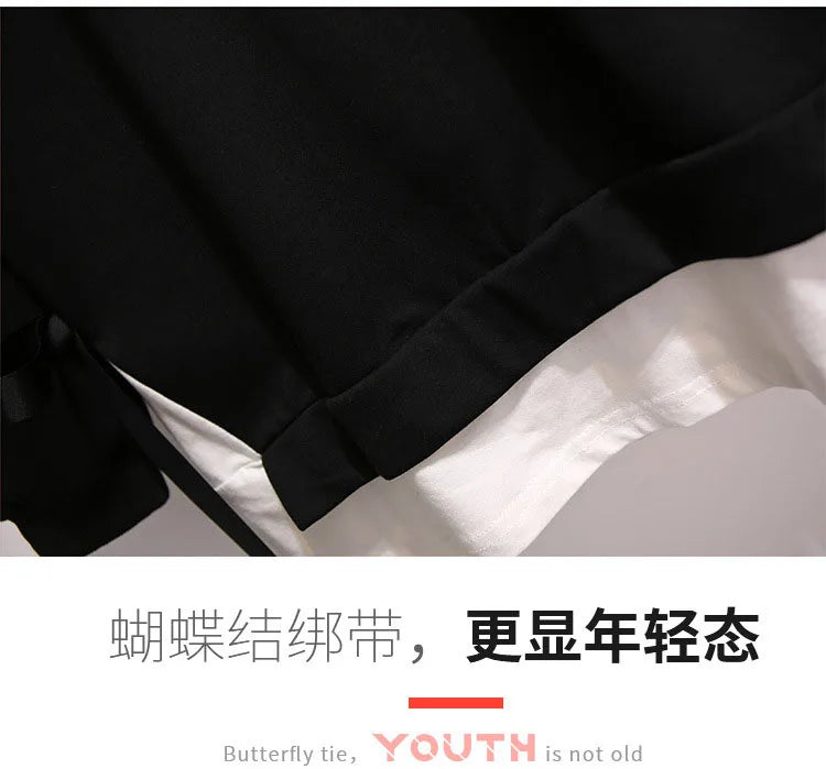 150Kg Plus Größe frauen Herbst Lose Oansatz Sweatshirts Fehlschlag 157cm 6XL 7XL 8XL 9XL 10XL Beiläufige Lange-ärmeln Gefälschte Zwei-stück Top.