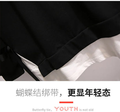 150Kg Plus Größe frauen Herbst Lose Oansatz Sweatshirts Fehlschlag 157cm 6XL 7XL 8XL 9XL 10XL Beiläufige Lange-ärmeln Gefälschte Zwei-stück Top.