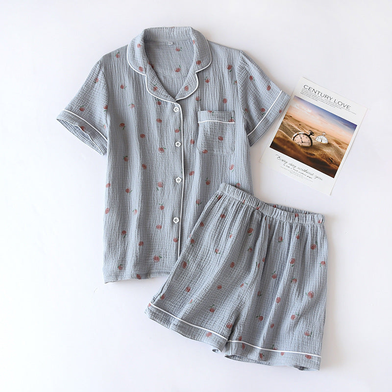 2025 sommer Damen Kurzarm Shorts Pyjamas Set 100 % Baumwolle Krepp Tuch Dünne Hause Service Zwei-stück Frühling und Herbst Lose.