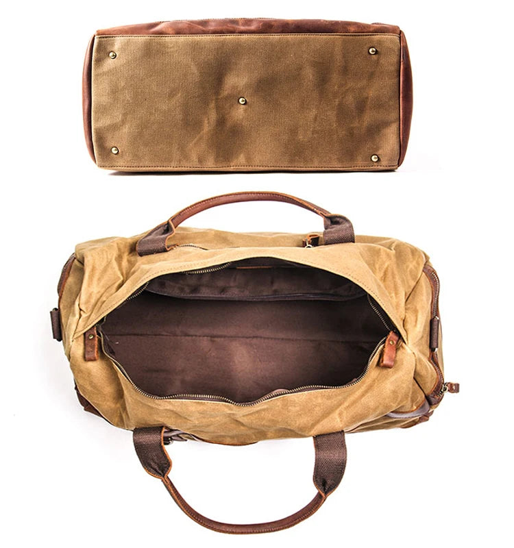 Wasserdichte gewachste Canvas Leder Herren Reisetasche Handgepäcktasche Handgepäck Große Tragetasche Vintage Herren Duffle Wochenendtasche große Übernachtung.