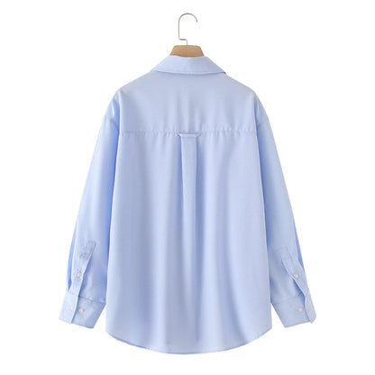 KAR&OT ZA Women's Clothing 2025 Summer New Style Button-down Minimalist Striped Long-sleeved Lapel Shirt Top 2350485.