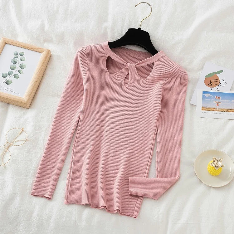 2025 Fashion Hollow Out Women Sweaters Autumn Winter Tops Slim Women Pullover Knitted Sweater Basic Solid Jumper Soft Warm Pull