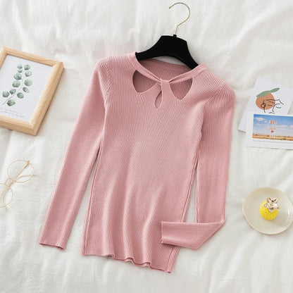 2025 Fashion Hollow Out Women Sweaters Autumn Winter Tops Slim Women Pullover Knitted Sweater Basic Solid Jumper Soft Warm Pull