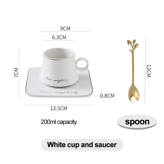 Nordic Ins Ceramic Mug Soy Milk Breakfast Condensed Coffee Tea Cup And Saucer Sets Gold Spoon Mugs Fashion Restaurant Snack Cups.