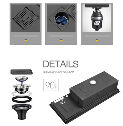 ASRAS New Nanometer Large Size Single Cup Rinser Kitchen Sink 4mm Thickness 220mm Depth With Drain Plate Knife Holder Sinks