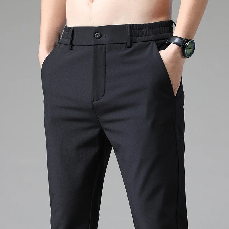 2023 Autumn Pants Mens Stretch Korean Casual Slim Fit Elastic Waist Jogger Business Classic Trousers Male Black Gray Blue 28-38.