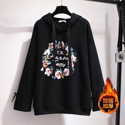 150Kg Plus Größe frauen Frühling Herbst Mit Kapuze Gedruckt Sweatshirt Büste 155cm 6XL 7XL 8XL 9XL 10XL Lange-ärmeln Top Schwarz Weiß