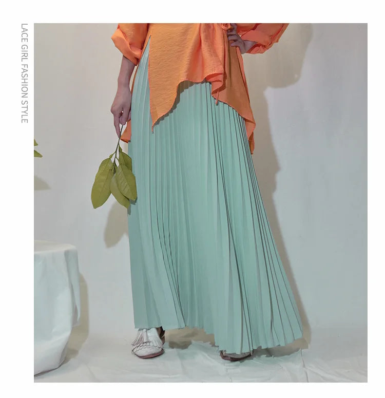 Classical Women Pleated Skirt 90cm/80cm Long Female Elastic Waist Skirt Big Size Velvet Pleated Skirt for Winter Ankle-Length.