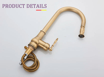 Antique Brass Kitchen Sink Faucet Pull Down Swivel Spout Kitchen Deck Mounted Bathroom Hot and Cold Water Mixers Tap