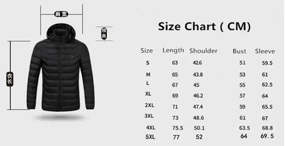 Men's parka Winter Warm USB Heating Jackets Smart Thermostat Pure Color Hooded Heated Clothing male bobojaco Warm padded jacket.