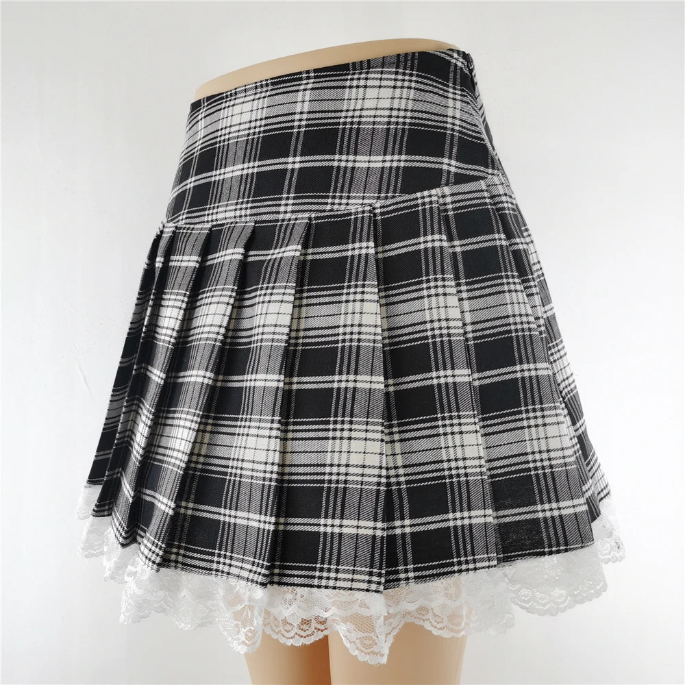 Harajuku Punk Gothic Black High Waist Black Skirts Women Sexy Patchwork Bandage Mini Female Streetwear Black Skirt.