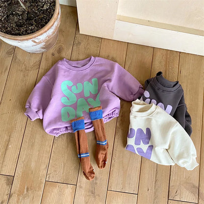 Herbst Baby Stram pler Brief druck Jungen ein Stück Pelz Futter Kleinkind Outfit.