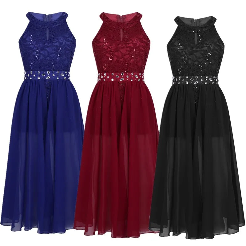 Kinder Mädchen Ärmellose Blumen Spitze Strass Party Kleid Dance Strampler für Schule Pageant Geburtstag Hochzeit Bühne Leistung.