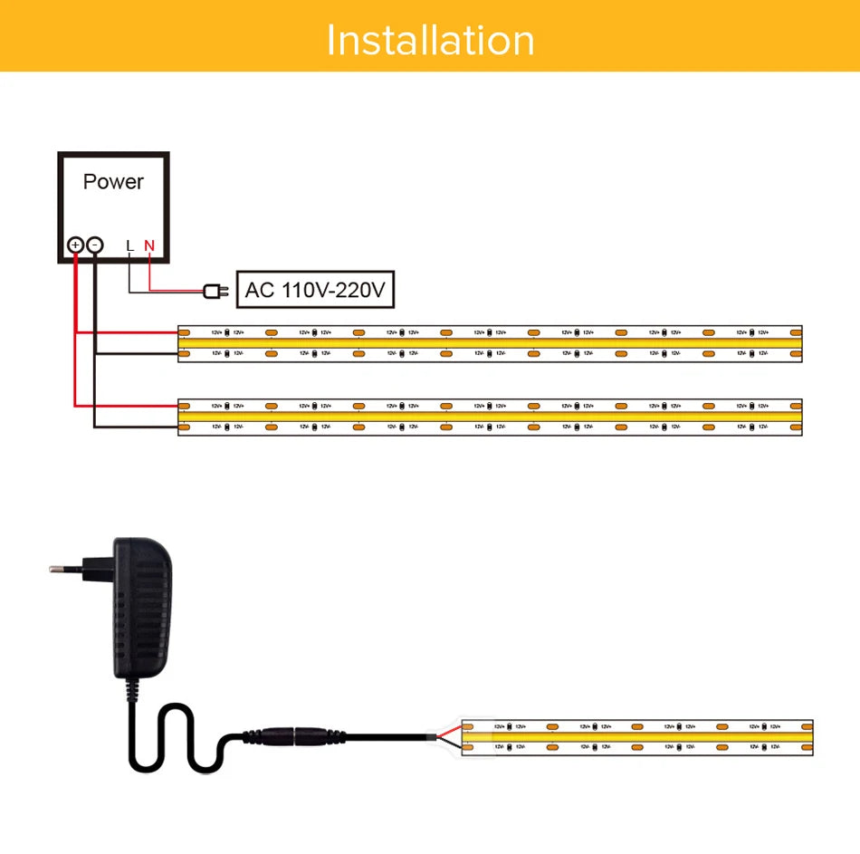UL-gelistetes COB-LED-Streifenlicht, 320 480 LEDs/m, 16,4 Fuß, flexibles Klebeband mit hoher Dichte, 3000–6500 K, RA90, LED-Leuchten, DC12 V, 24 V.