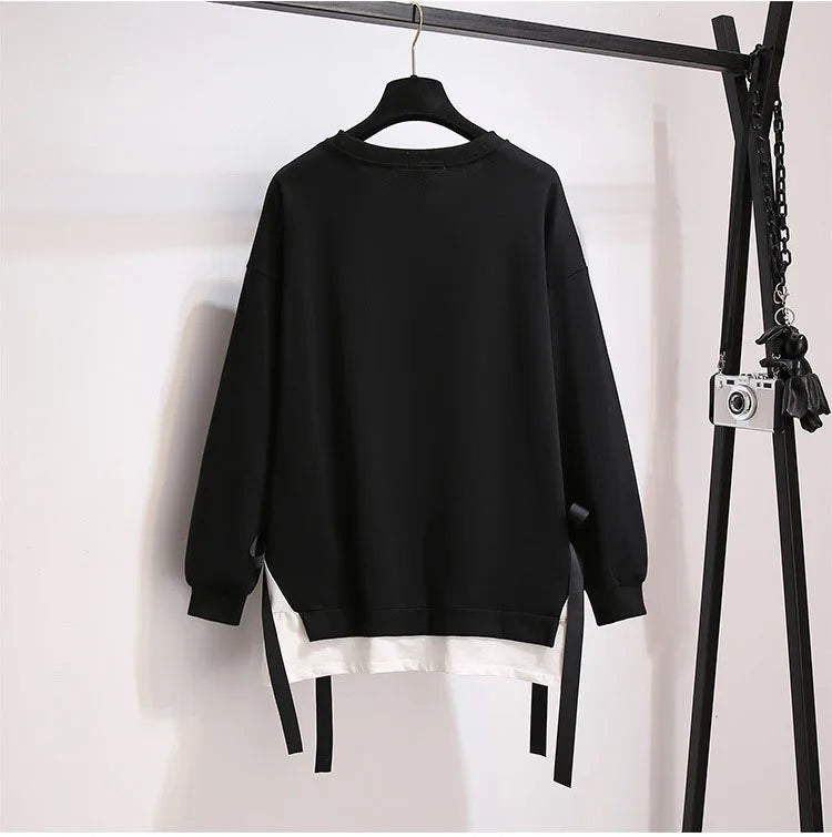 150Kg Plus Größe frauen Herbst Lose Oansatz Sweatshirts Fehlschlag 157cm 6XL 7XL 8XL 9XL 10XL Beiläufige Lange-ärmeln Gefälschte Zwei-stück Top
