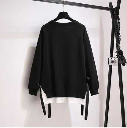 150Kg Plus Größe frauen Herbst Lose Oansatz Sweatshirts Fehlschlag 157cm 6XL 7XL 8XL 9XL 10XL Beiläufige Lange-ärmeln Gefälschte Zwei-stück Top