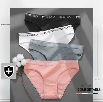 FINETOO 3PCS/Set Women's Underwear Cotton Panty Sexy Panties Female Underpants Solid Color Panty Intimates Women Lingerie M-2XL.