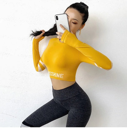 Cloud Hide Fitness Yoga Shirt Sexy Sports Gym Tank Crop Top Running Long Sleeve Blouse Winter T-Shirt Women Workout Sportswear.
