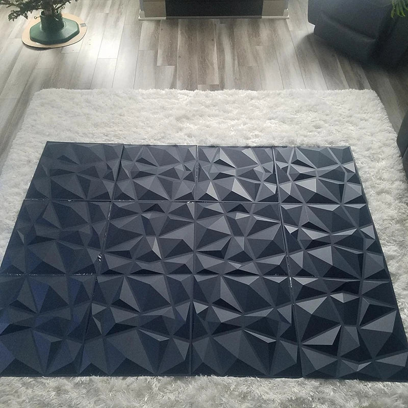 12PC 50x50cm 3d art plaster cut geometric diamond carved wood adhesive bottom wall 3d wall sticker 3d wall panel home decoration