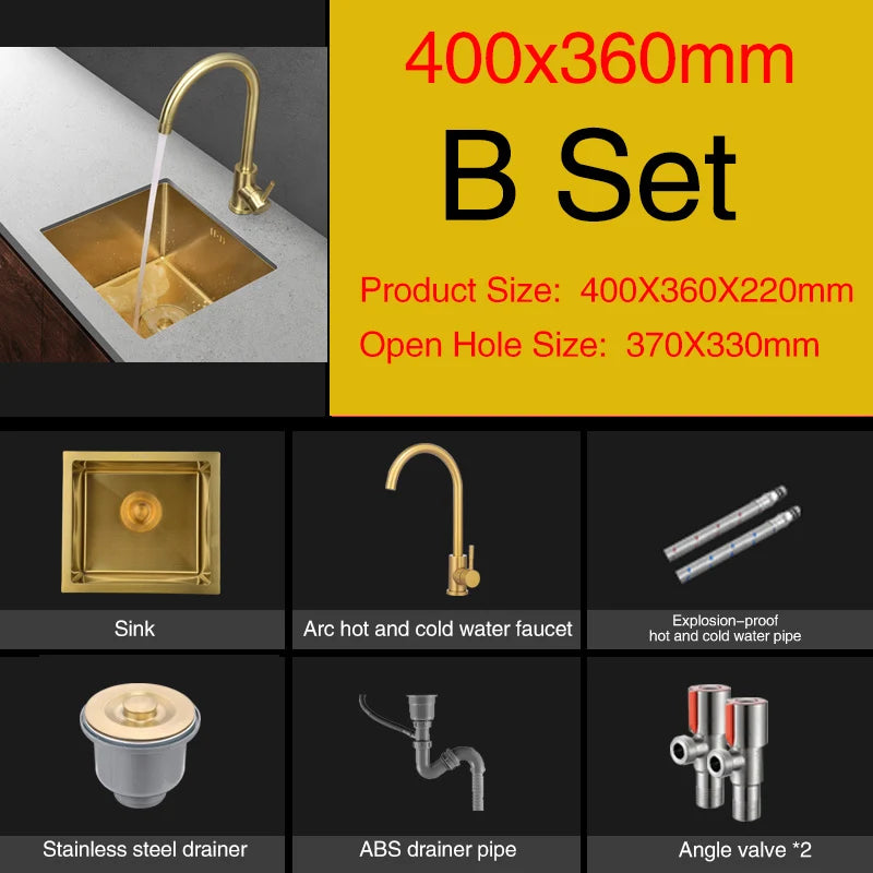 Rose Gold Kitchen Sink Nanometer Technology Gold 4mm thickness 304 Stainless Steel Manual Sink Single Bar Counter Kitchen Sink