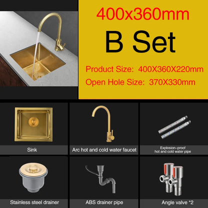 Rose Gold Kitchen Sink Nanometer Technology Gold 4mm thickness 304 Stainless Steel Manual Sink Single Bar Counter Kitchen Sink