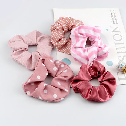 5Pcs/Lot Girl Pink Red Hair Band Accessories Fashion Large Hair Ties Solid Color Elastic Scrunchies For Women Ponytail Hairstyle.