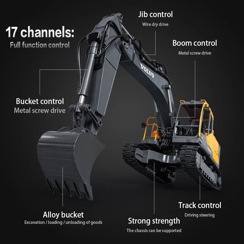 Double E E598 Large Rc Excavator 1/16 3in1 Alloy Truck E590 Remote Control Engineering Vehicle Toy Model For Boys Kids Gift.