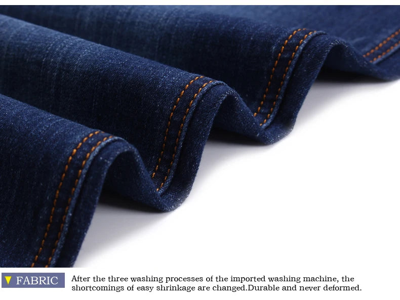 Autumn Classic Men's Fitted Stretch Jeans Business Casual Cotton Denim Straight Leg Pants Male Black Blue Trousers.