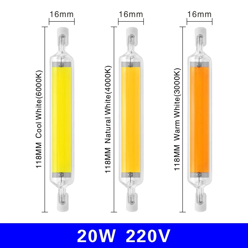 R7S LED 78mm 5W 8W R7S Spotlight 118mm 10W 20W 220V 230V 240V COB Lamp Bulb Glass Tube Replace 30W 50W 100W Halogen Lamp Light.
