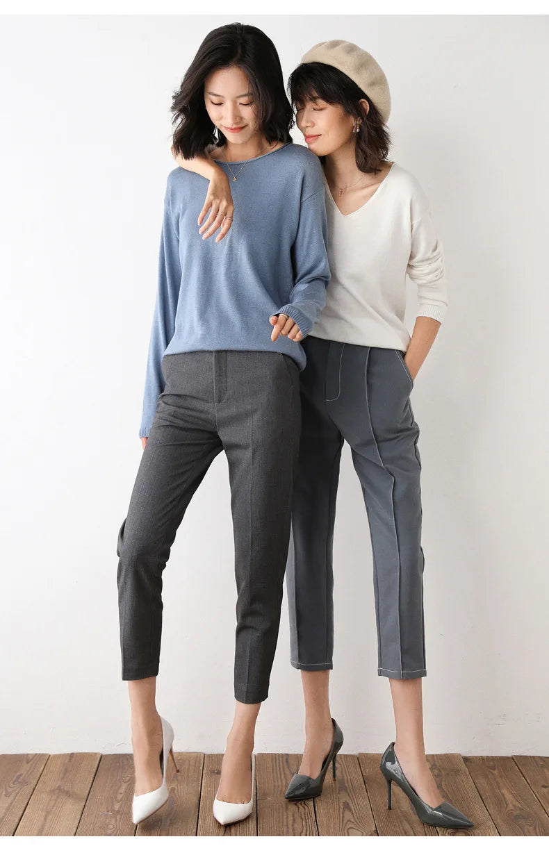 2025, frühling Herbst Frauen Pullover Solide Strickwaren Koreanische Lose Weibliche Grundlegende Casual Jumper Stretch Pullover Himmel Blau Rosa Pullover