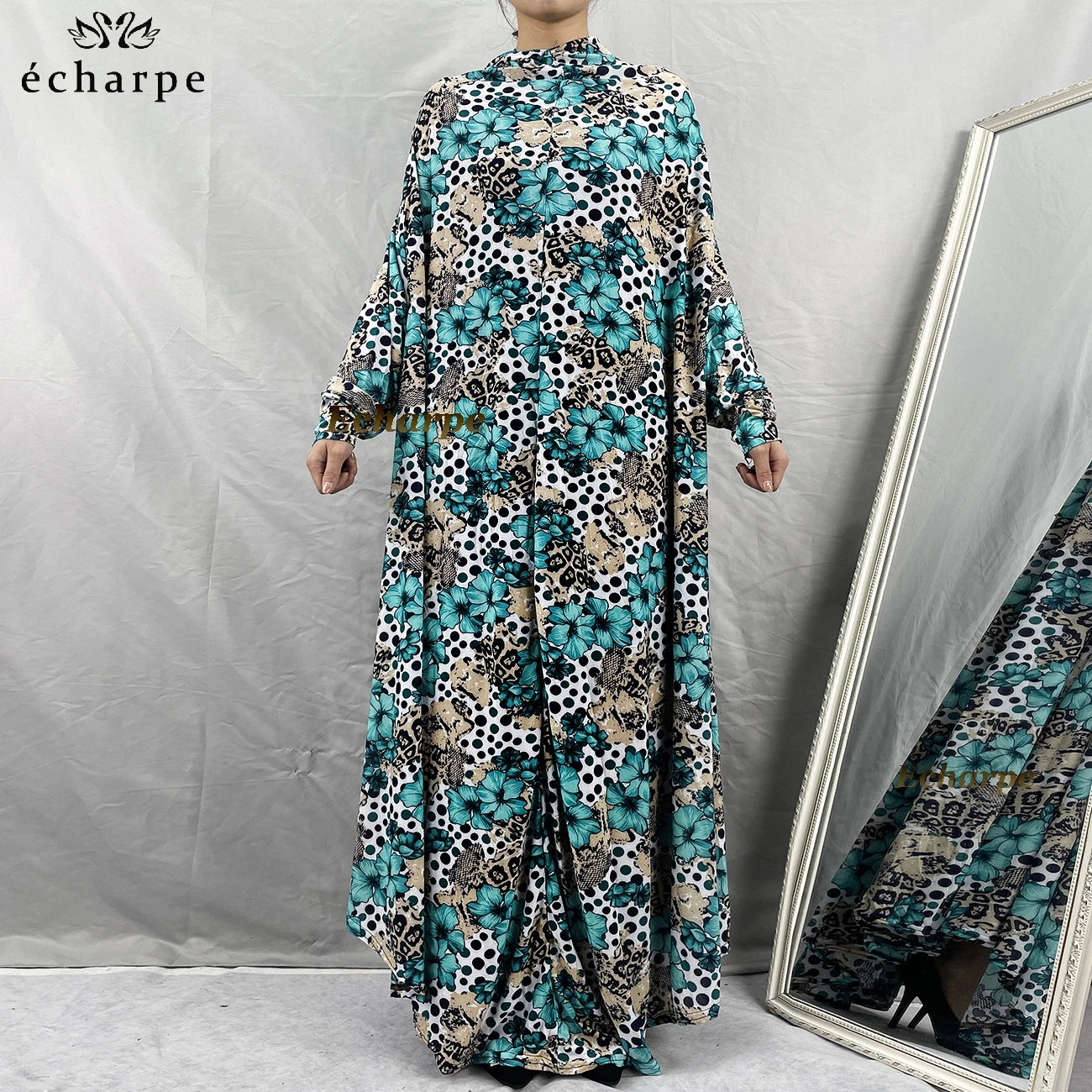 1 Pieces Muslim Hijabs Dress Women's Prayer Garment Dubai Abaya Arab Jibab Islam Flowers Djellaba Femmel Khimar Caftan Clothes