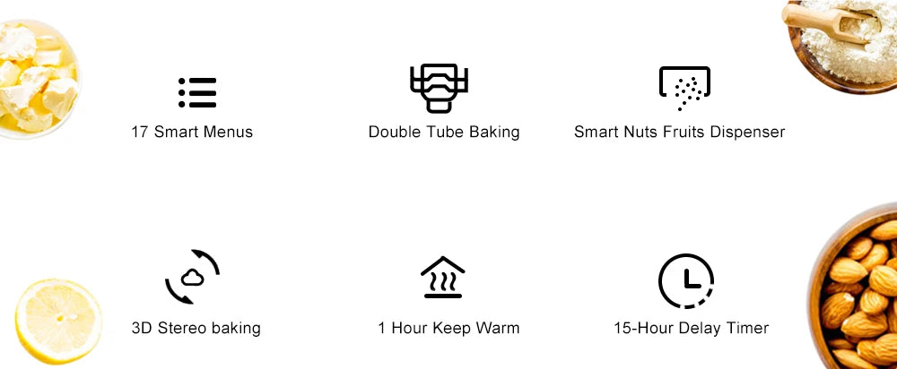 Biolomix Stainless Steel 1KG 19-in-1 Automatic Bread Maker 650W Programmable Bread Machine with 3 Loaf Sizes Fruit Nut Dispenser.