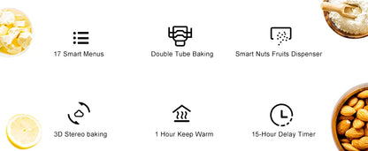 Biolomix Stainless Steel 1KG 19-in-1 Automatic Bread Maker 650W Programmable Bread Machine with 3 Loaf Sizes Fruit Nut Dispenser.