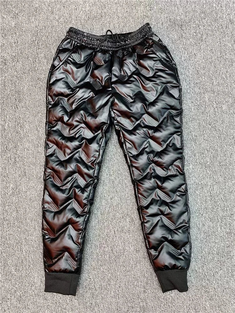 2022 New Men Shiny Winter Down Pant Thick Warm Sweatpants Casual Trousers Slim Outdoor Windproof Waterproof Cotton Pants.