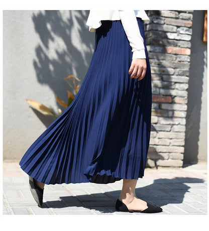 Classical Women Pleated Skirt 90cm/80cm Long Female Elastic Waist Skirt Big Size Velvet Pleated Skirt for Winter Ankle-Length