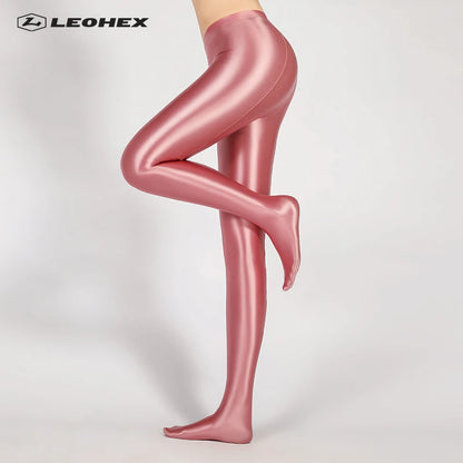 LEOHEX-Satin Glossy Sexy Leggings for Women,Trousers,Glitter Stockings,Shiny,Ankle-Length Pants,High Waist Tights,Japanese Jeggi.